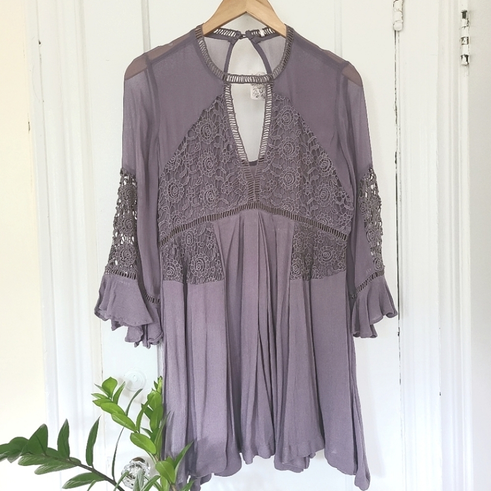Free People Crochet Purple Keyhole Swing Dress